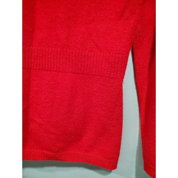 Magaschoni Women’s Cashmere Red Button Down Cardigan Sweater Tan Trim Sz M - Picture 14 of 15